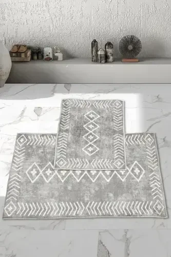 Non-Slip Base Washable 2 Pcs 60x100 - 50x60 Bathroom Rug Mat Toilet Set-gray - 1