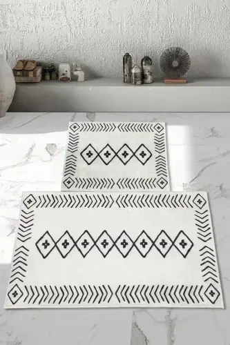 Non-Slip Base Washable 2 Pcs 60x100 - 50x60 Bathroom Rug Mat Toilet Set-white - 1