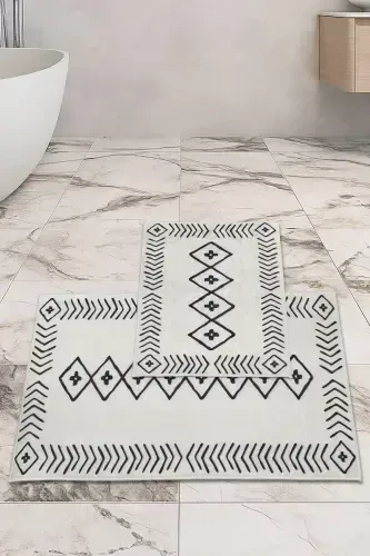 Non-Slip Base Washable 2 Pcs 60x100 - 50x60 Bathroom Rug Mat Toilet Set-white - 2