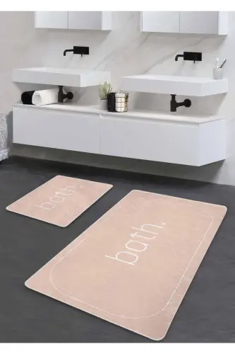 Non-Slip Base Washable 2-Piece Bath Mat - Powder Bath Patterned 60*100 Cm - 50*60 Cm-Powder 