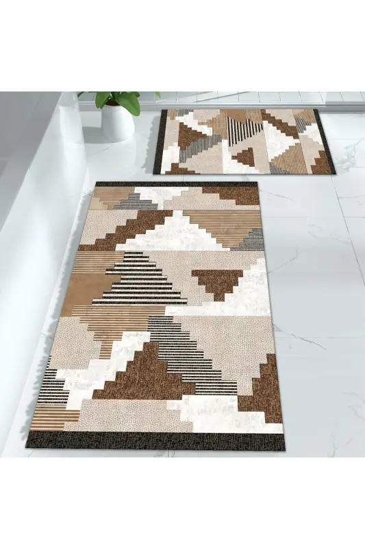 Non-Slip Base Washable 2-Piece Set Bath Rug Bath Mat Toilet Set (0)-pyramid - 1