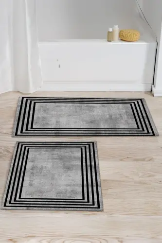 Non-Slip Base Washable 2-Piece Set Bathroom Rug Bath Mat Toilet Set (9)-striped 