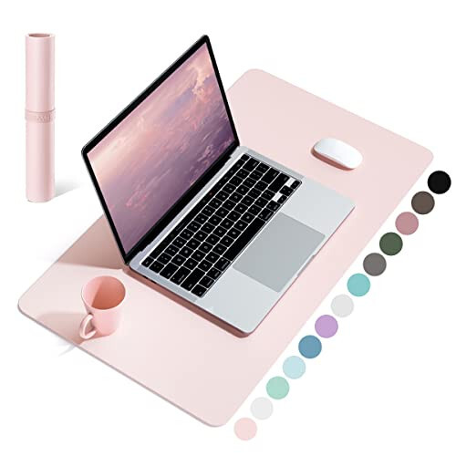 Non-Slip Desk Pad, Mouse Pad, Waterproof PVC Leather Desk Table Protector, Ultra Thin Large Desk Blotter, Easy Clean Laptop Desk Writing Mat for Office Work/Home/Decor (Pink, 23.6