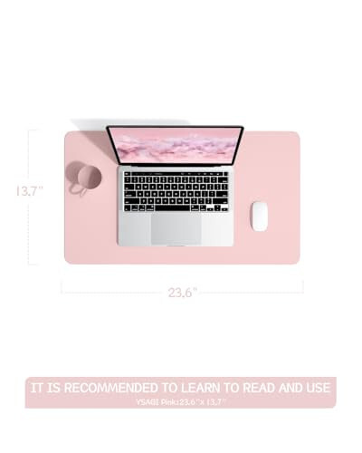 Non-Slip Desk Pad, Mouse Pad, Waterproof PVC Leather Desk Table Protector, Ultra Thin Large Desk Blotter, Easy Clean Laptop Desk Writing Mat for Office Work/Home/Decor (Pink, 23.6