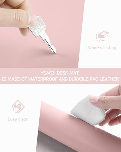 Non-Slip Desk Pad, Mouse Pad, Waterproof PVC Leather Desk Table Protector, Ultra Thin Large Desk Blotter, Easy Clean Laptop Desk Writing Mat for Office Work/Home/Decor (Pink, 23.6