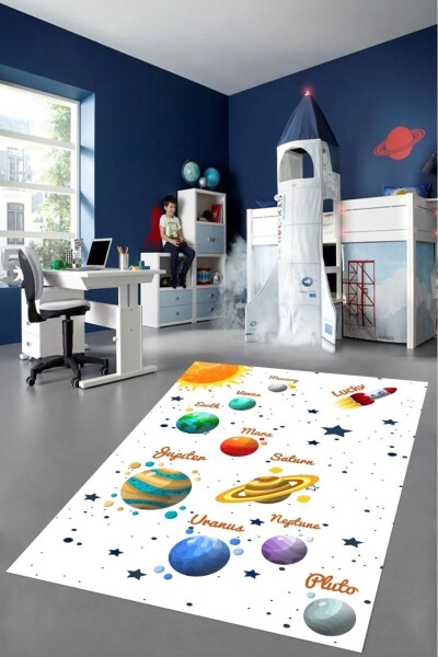 Non-Slip Digital Printed Washable Space And Planets Patterned Children's Rug Baby Rug - 1