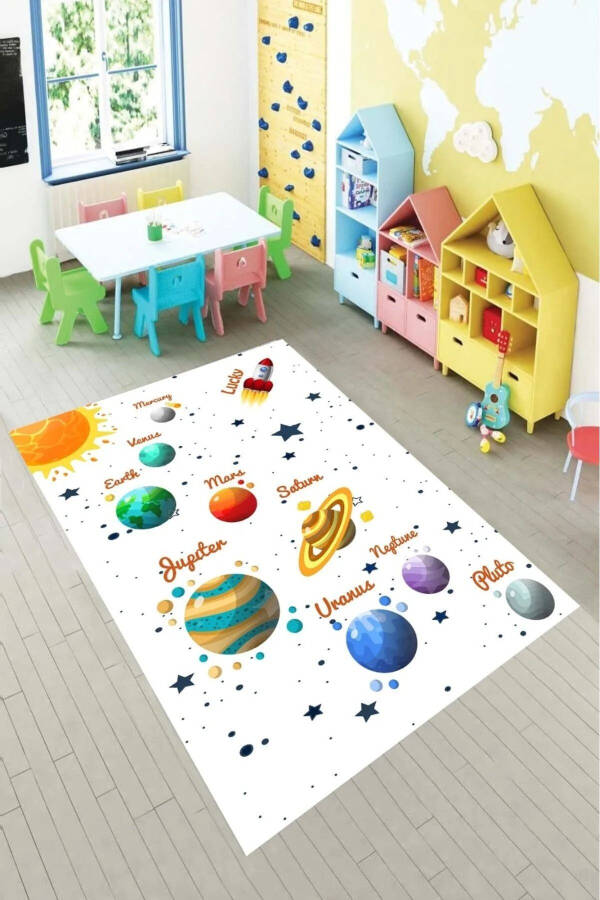 Non-Slip Digital Printed Washable Space And Planets Patterned Children's Rug Baby Rug - 2