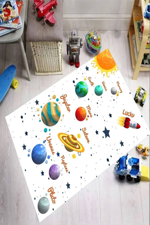 Non-Slip Digital Printed Washable Space And Planets Patterned Children's Rug Baby Rug - 3