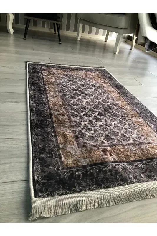 Non-Slip Machine Washable Digital Printed Prayer Rug 70x120cm-Dark Gray - 3