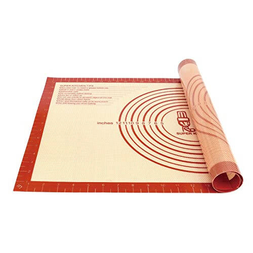 Non-slip Silicone Pastry Mat Extra Large with Measurements 16''By 26'' for Silicone Baking Mat, Counter Mat, Dough Rolling Mat, Oven Liner, Fondant/Pie Crust Mat By Folksy Super Kitchen Red - 7