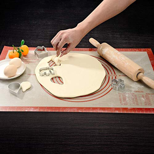 Non-slip Silicone Pastry Mat Extra Large with Measurements 16''By 26'' for Silicone Baking Mat, Counter Mat, Dough Rolling Mat, Oven Liner, Fondant/Pie Crust Mat By Folksy Super Kitchen Red - 9