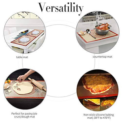 Non-slip Silicone Pastry Mat Extra Large with Measurements 16''By 26'' for Silicone Baking Mat, Counter Mat, Dough Rolling Mat, Oven Liner, Fondant/Pie Crust Mat By Folksy Super Kitchen Red - 12