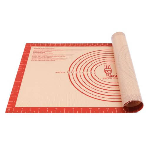 Non-slip Silicone Pastry Mat Extra Large with Measurements 16''By 26'' for Silicone Baking Mat, Counter Mat, Dough Rolling Mat, Oven Liner, Fondant/Pie Crust Mat By Folksy Super Kitchen Red - 1