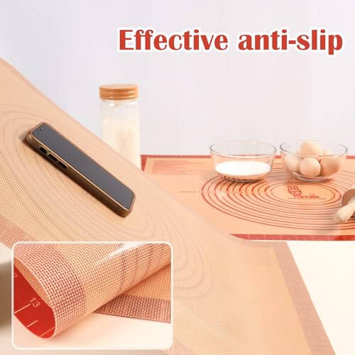 Non-slip Silicone Pastry Mat Extra Large with Measurements 16''By 26'' for Silicone Baking Mat, Counter Mat, Dough Rolling Mat, Oven Liner, Fondant/Pie Crust Mat By Folksy Super Kitchen Red - 3