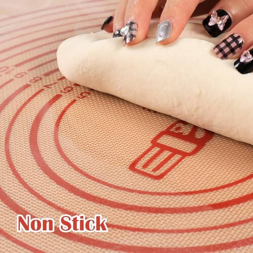 Non-slip Silicone Pastry Mat Extra Large with Measurements 16''By 26'' for Silicone Baking Mat, Counter Mat, Dough Rolling Mat, Oven Liner, Fondant/Pie Crust Mat By Folksy Super Kitchen Red - 4