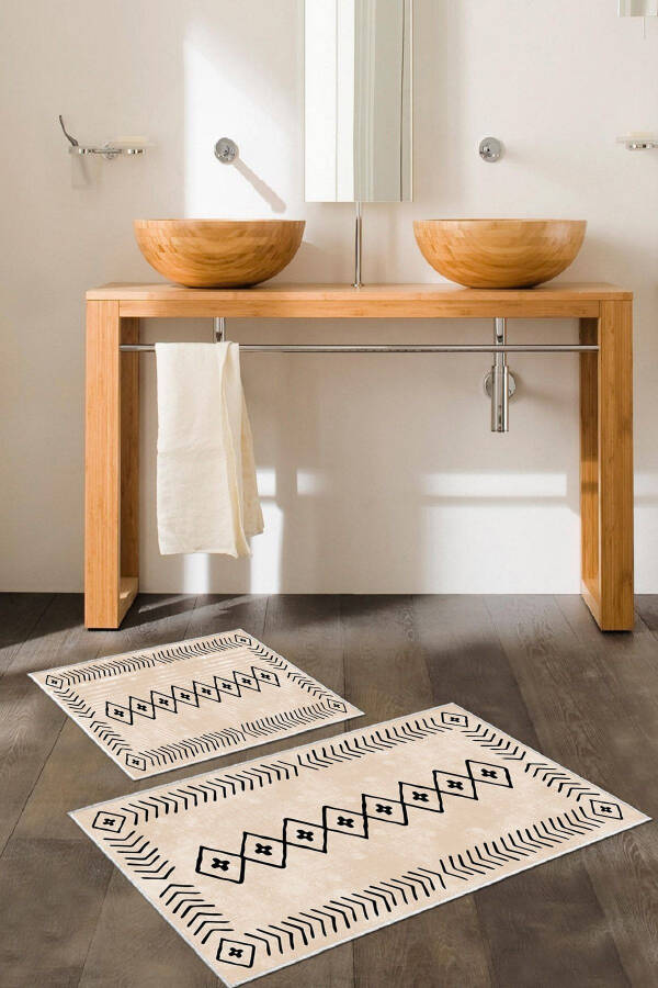 Non-slip, washable 2-piece 60x100 - 50x60 bathroom rug and toilet set - 1
