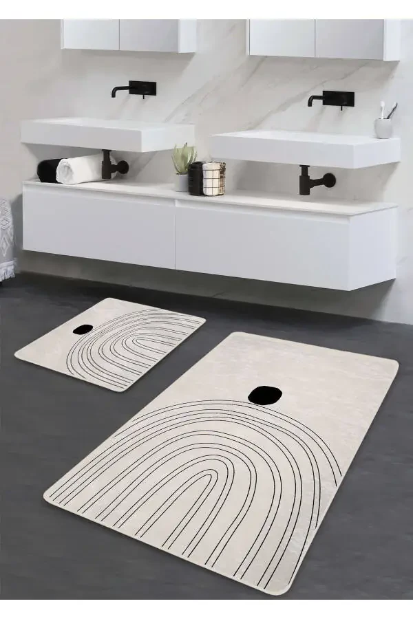 Non-Slip Washable 2-Piece Bathroom Rug Set - Arch Design 60*100 cm - 50*60 cm - 1