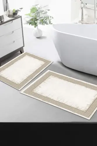 Non-Slip Washable 2-Piece Set Bath Rug Bath Mat Toilet Seat Cover (16)-cream 