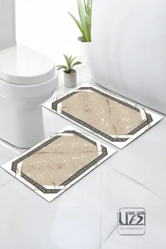 Non-Slip Washable 2-Piece Set Bath Rug Bath Mat Toilet Set (20)-gold - 1