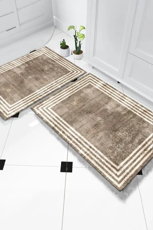 Non-Slip Washable 2-Piece Set Bathroom Rug Bath Mat Toilet Seat Cover (7)-mink - BIR AKSESUAR