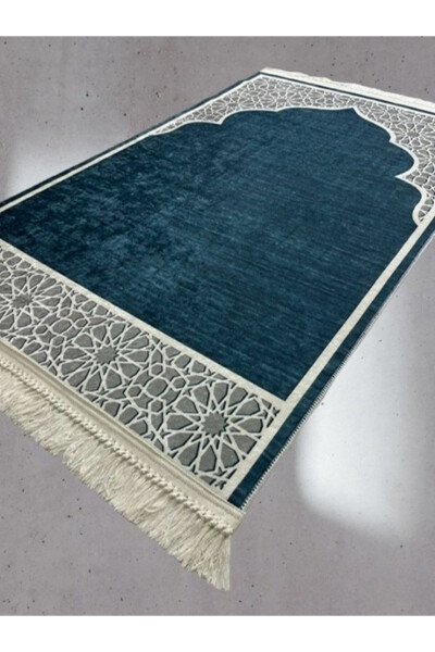 Non-slip, washable, large turquoise digitally printed prayer rug (80x125 cm). - 2