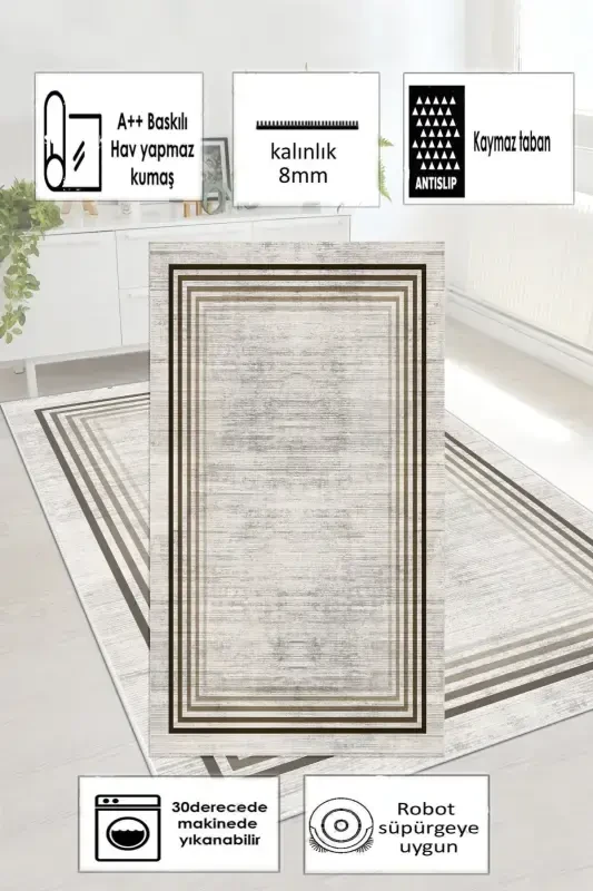 Non-Slip Washable Printed Runner Rug-Beige - 6