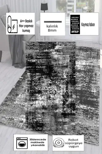 Non-Slip Washable Printed Runner Rug Kitchen Carpet-Black - 3