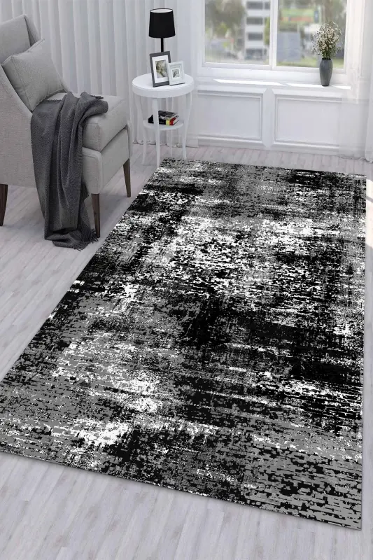 Non-Slip Washable Printed Runner Rug Kitchen Carpet-Black - 1