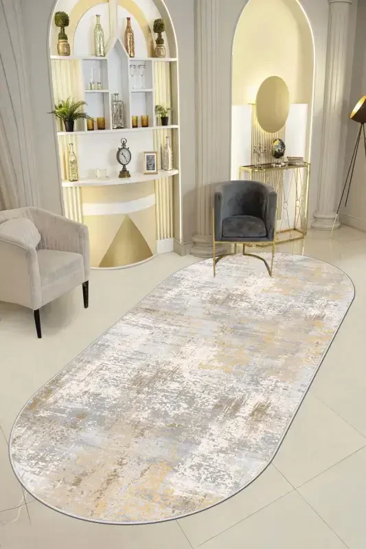 Non-Slip Washable Printed Runner Rug Kitchen Carpet-Oval - 1