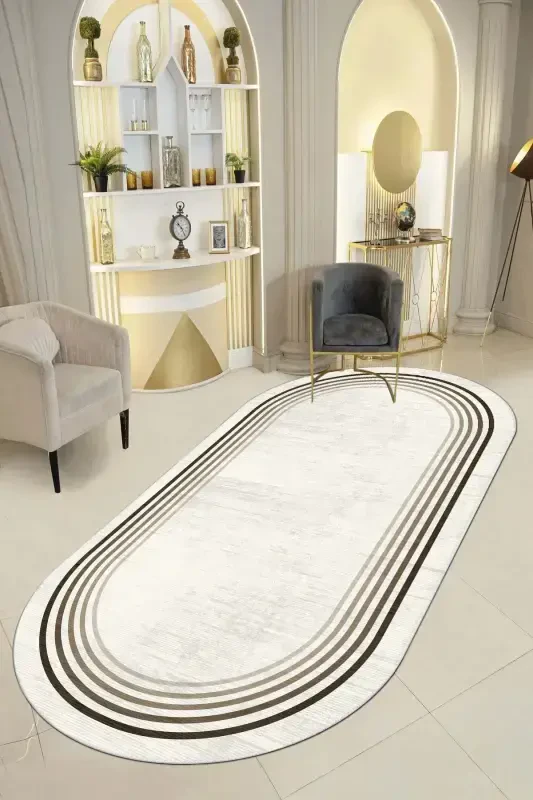 Non-Slip Washable Printed Runner Rug-Oval - 1