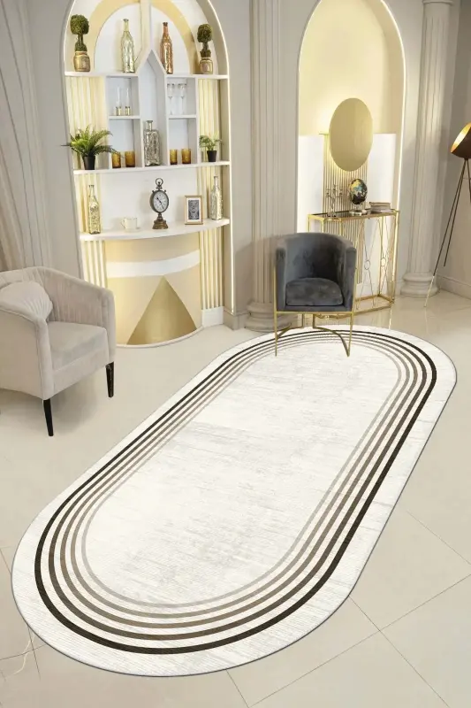 Non-Slip Washable Printed Runner Rug-Oval - 2