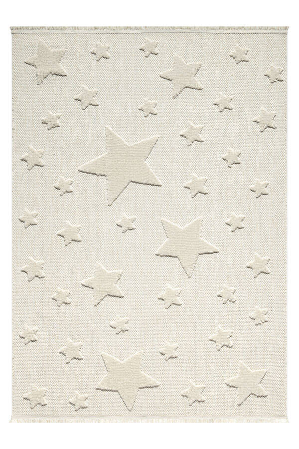 Non-Slip Washable Woven Rug Cream Star Baby Kids Room Rug Stain Resistant AYAZ 13 - 6