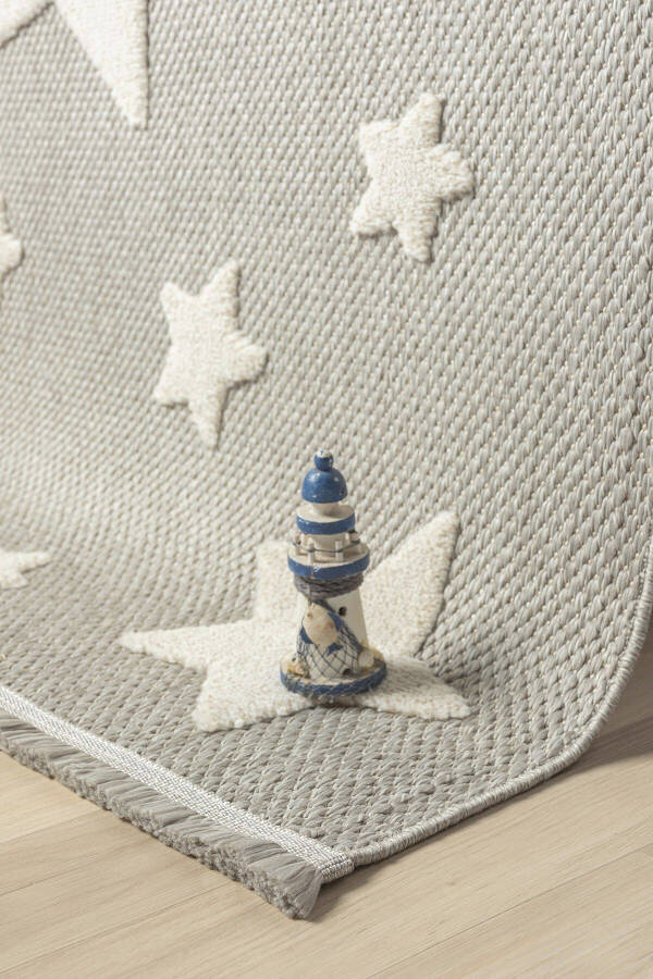 Non-Slip Washable Woven Rug Grey Star Baby Kids Room Rug Stain Resistant AYAZ 14 - 2