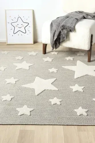 Non-Slip Washable Woven Rug Grey Star Baby Kids Room Rug Stain Resistant AYAZ 14 - 4