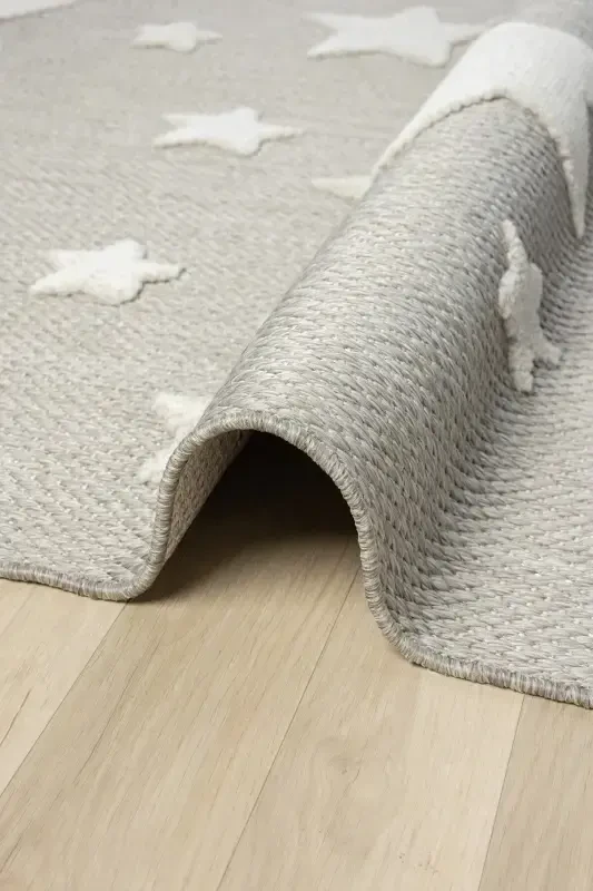 Non-Slip Washable Woven Rug Grey Star Baby Kids Room Rug Stain Resistant AYAZ 14 - 5