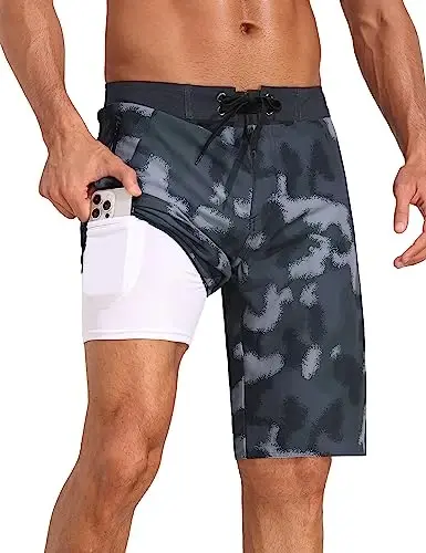 Nonwe Erkaklar uchun siqish astarli suzish tumanbali 2 si 1 da tez quriydigan cho'milish kostyumi cho'ntakli kargo surf shortiklari 