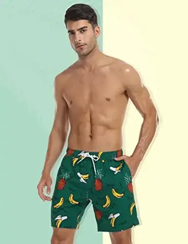 Nonwe erkaklar uchun suzish shortilari Kompressiya astarli Tez quriydigan Gavayi cho'milish kostyumlari 2 in 1 Board Short cho'ntaklar bilan - 4