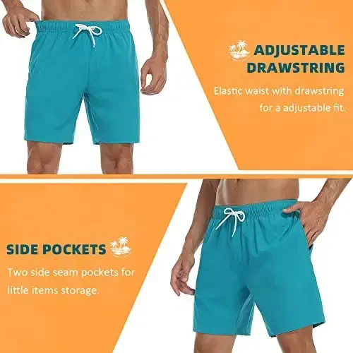 Nonwe erkaklar uchun suzish shortilari Kompressiyali astarli tez quriydigan Gavayi cho‘milish kostyumlari 2 si 1 da cho‘ntakli taxta shortilar - 5