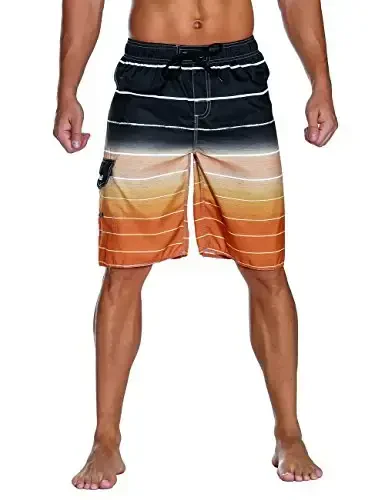 Nonwe Men's Beachwear Summer Holiday Swim Trunks Quick Dry Striped 