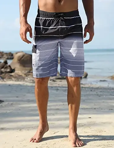 Nonwe Men's Beachwear Summer Holiday Swim Trunks Quick Dry Striped - 2