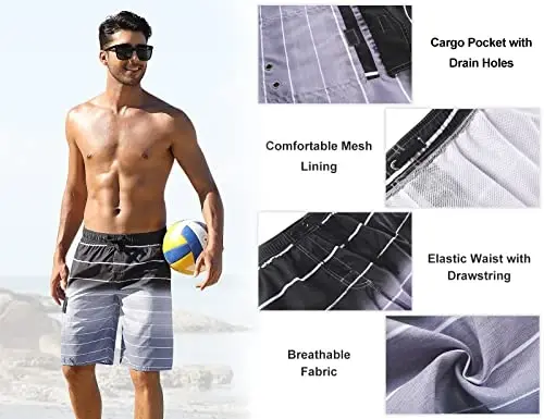 Nonwe Men's Beachwear Summer Holiday Swim Trunks Quick Dry Striped - 5