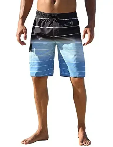 Nonwe Men's Beachwear Summer Holiday Swim Trunks Quick Dry Striped - NONWE