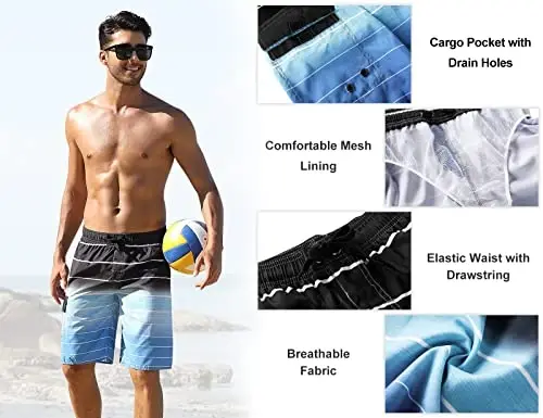 Nonwe Men's Beachwear Summer Holiday Swim Trunks Quick Dry Striped - 5