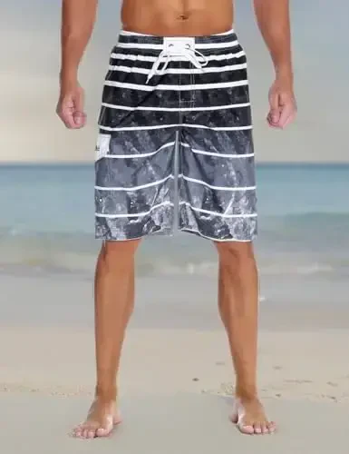 Nonwe Men's Beachwear Summer Holiday Swim Trunks Quick Dry Striped - 5