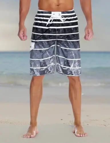 Nonwe Men's Beachwear Summer Holiday Swim Trunks Quick Dry Striped - 5
