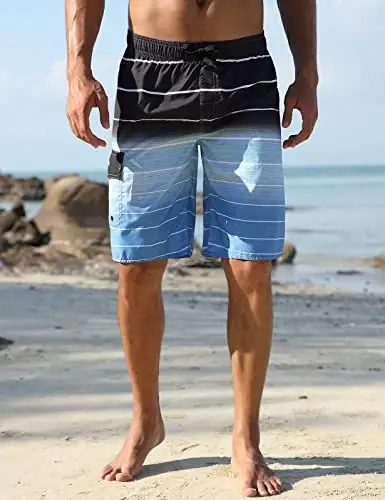 Nonwe Men's Beachwear Summer Holiday Swim Trunks Quick Dry Striped - NONWE (1)