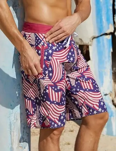 Nonwe Men's Swim Trunks with Compression Liner 2 in 1 Fast Dry Bathing Suits Cargo Surf Board Shorts with Pockets - 4