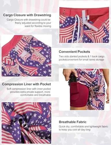 Nonwe Men's Swim Trunks with Compression Liner 2 in 1 Fast Dry Bathing Suits Cargo Surf Board Shorts with Pockets - 6