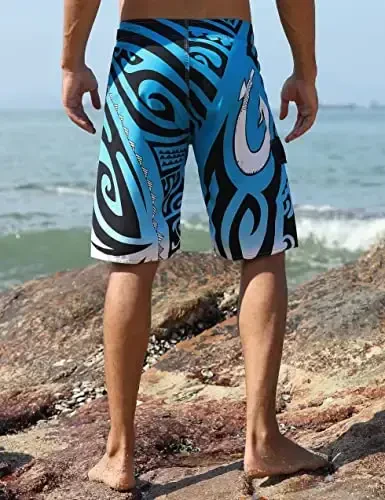 Nonwe Men's Swim Trunks Quick Dry Wave Pattern with Mesh Lining Board Shorts - 3