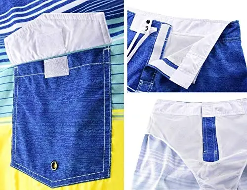 Nonwe Men's Swim Trunks Quick Dry Wave Pattern with Mesh Lining Board Shorts - 4